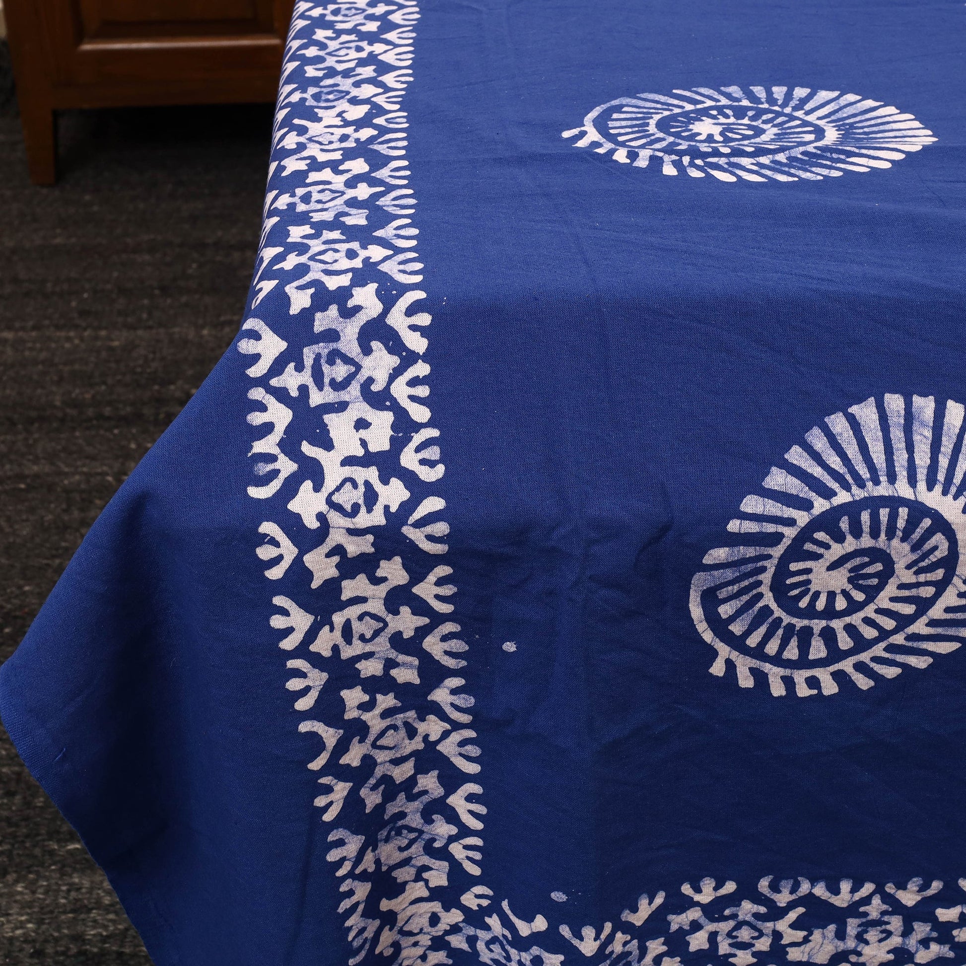 Blue - Cotton Double Hand Batik Print Bed Sheet Set 07