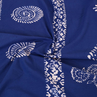 Blue - Cotton Double Hand Batik Print Bed Sheet Set 07