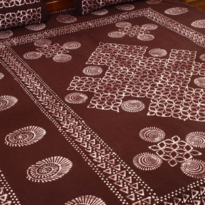 Brown - Cotton Double Hand Batik Print Bed Sheet Set 09