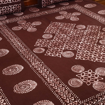 Brown - Cotton Double Hand Batik Print Bed Sheet Set 09