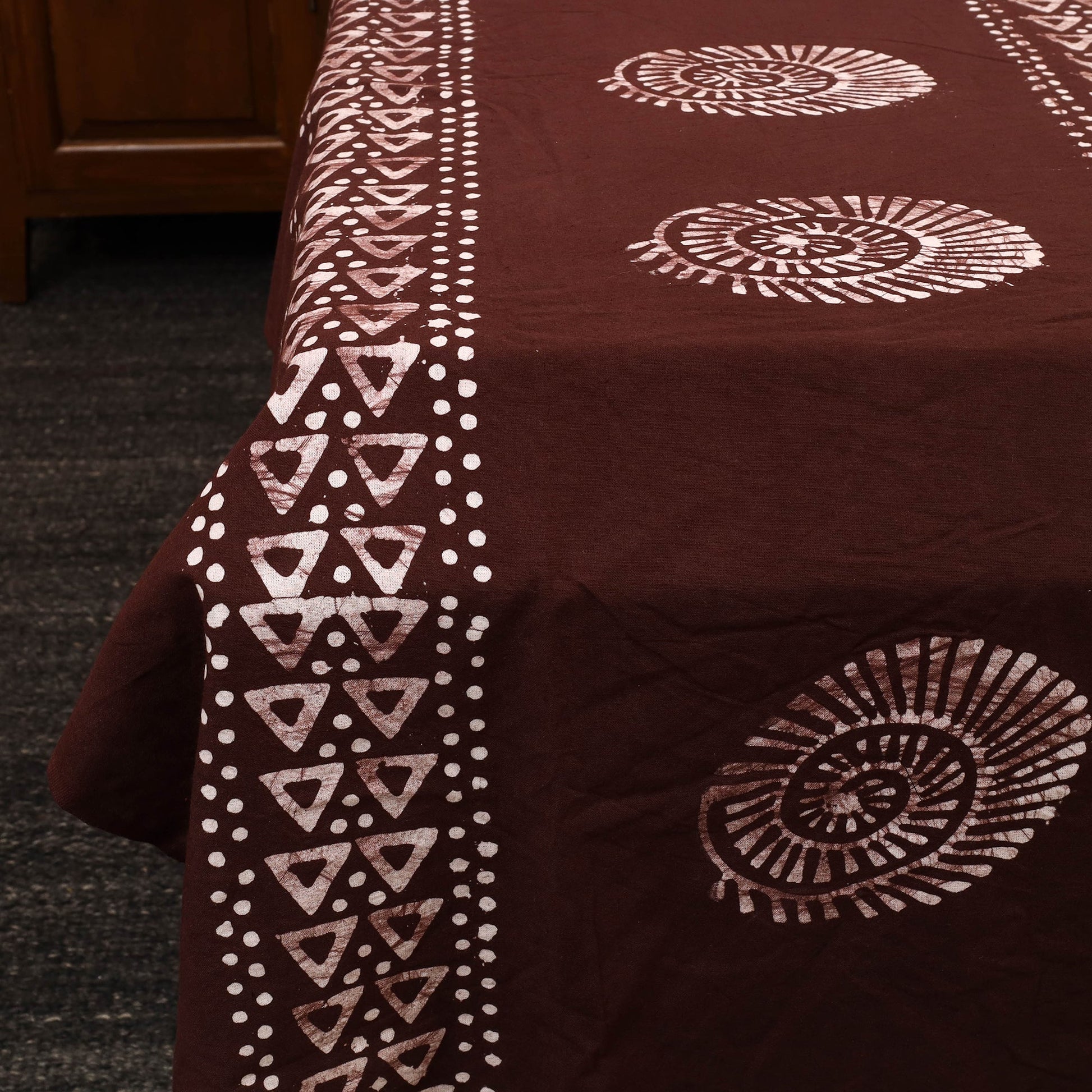 Brown - Cotton Double Hand Batik Print Bed Sheet Set 09
