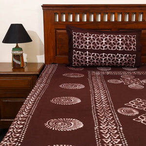 Brown - Cotton Double Hand Batik Print Bed Sheet Set 09