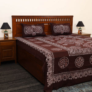 Brown - Cotton Double Hand Batik Print Bed Sheet Set 10