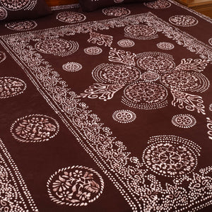 Brown - Cotton Double Hand Batik Print Bed Sheet Set 10
