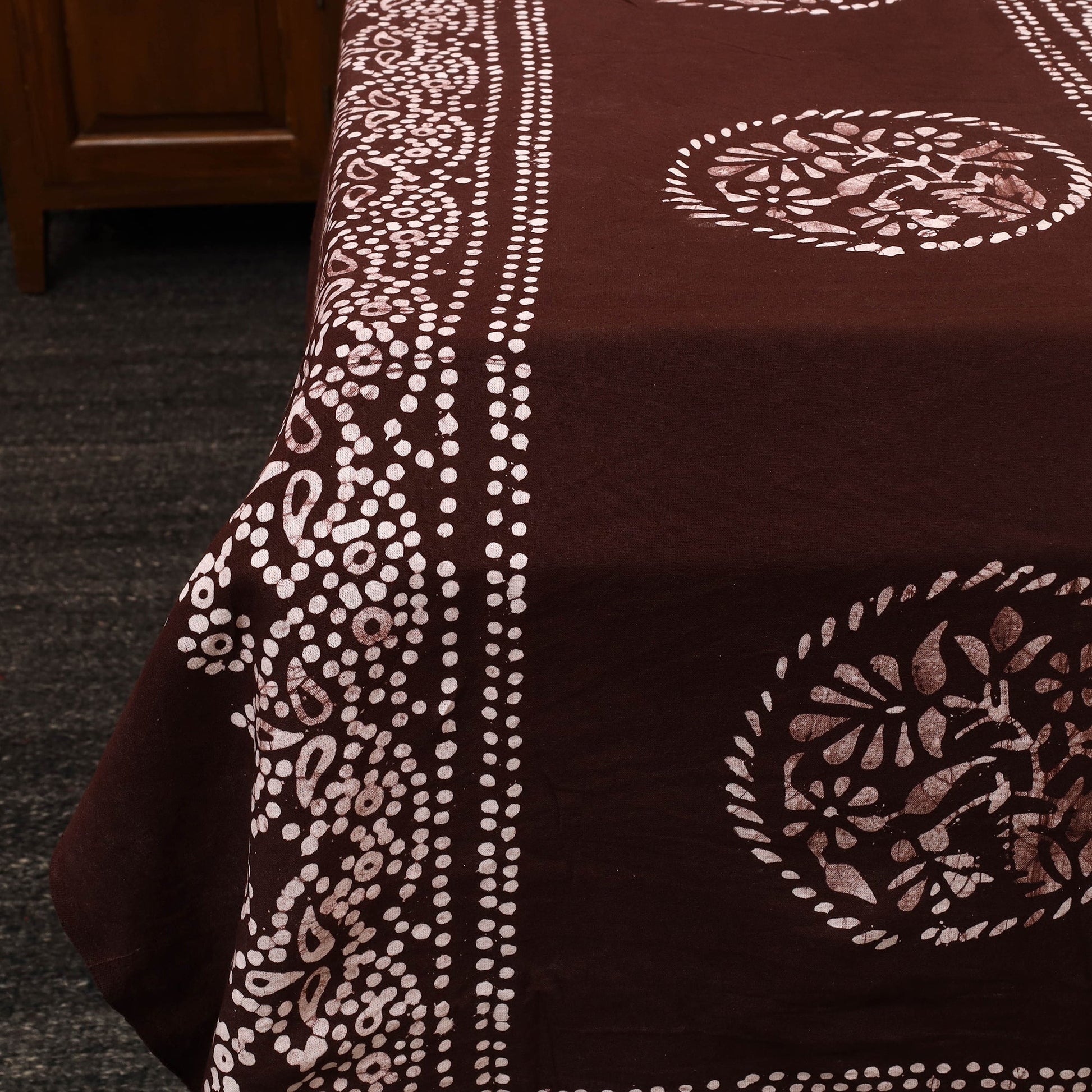 Brown - Cotton Double Hand Batik Print Bed Sheet Set 10