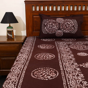 Brown - Cotton Double Hand Batik Print Bed Sheet Set 10