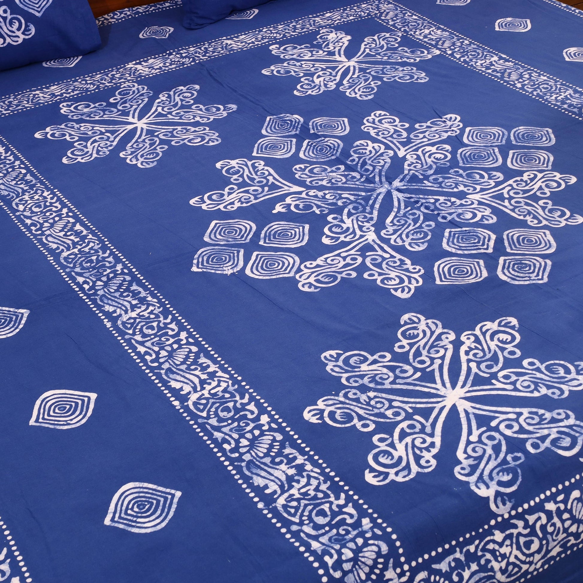 Blue - Cotton Double Hand Batik Print Bed Sheet Set 13