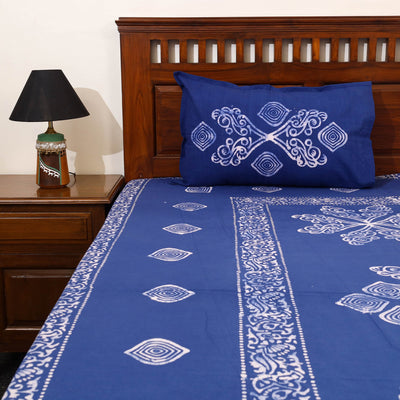 Blue - Cotton Double Hand Batik Print Bed Sheet Set 13