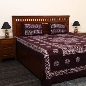 Brown - Cotton Double Hand Batik Print Bed Sheet Set 16