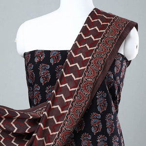 Black - 3pc Ajrakh Block Printed Cotton Suit Material Set
