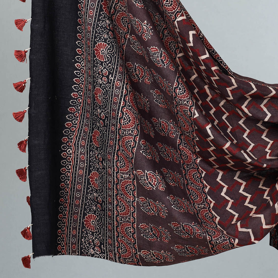 Black - 3pc Ajrakh Block Printed Cotton Suit Material Set