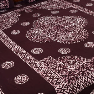 Brown - Cotton Double Hand Batik Print Bed Sheet Set 16