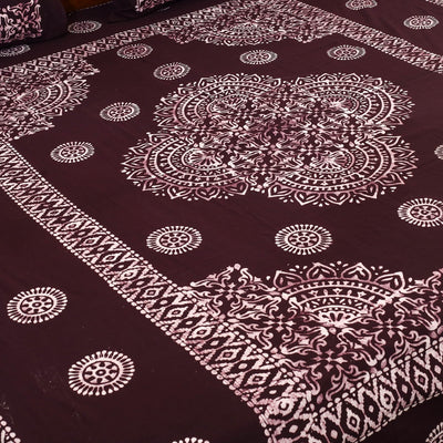 Brown - Cotton Double Hand Batik Print Bed Sheet Set 16