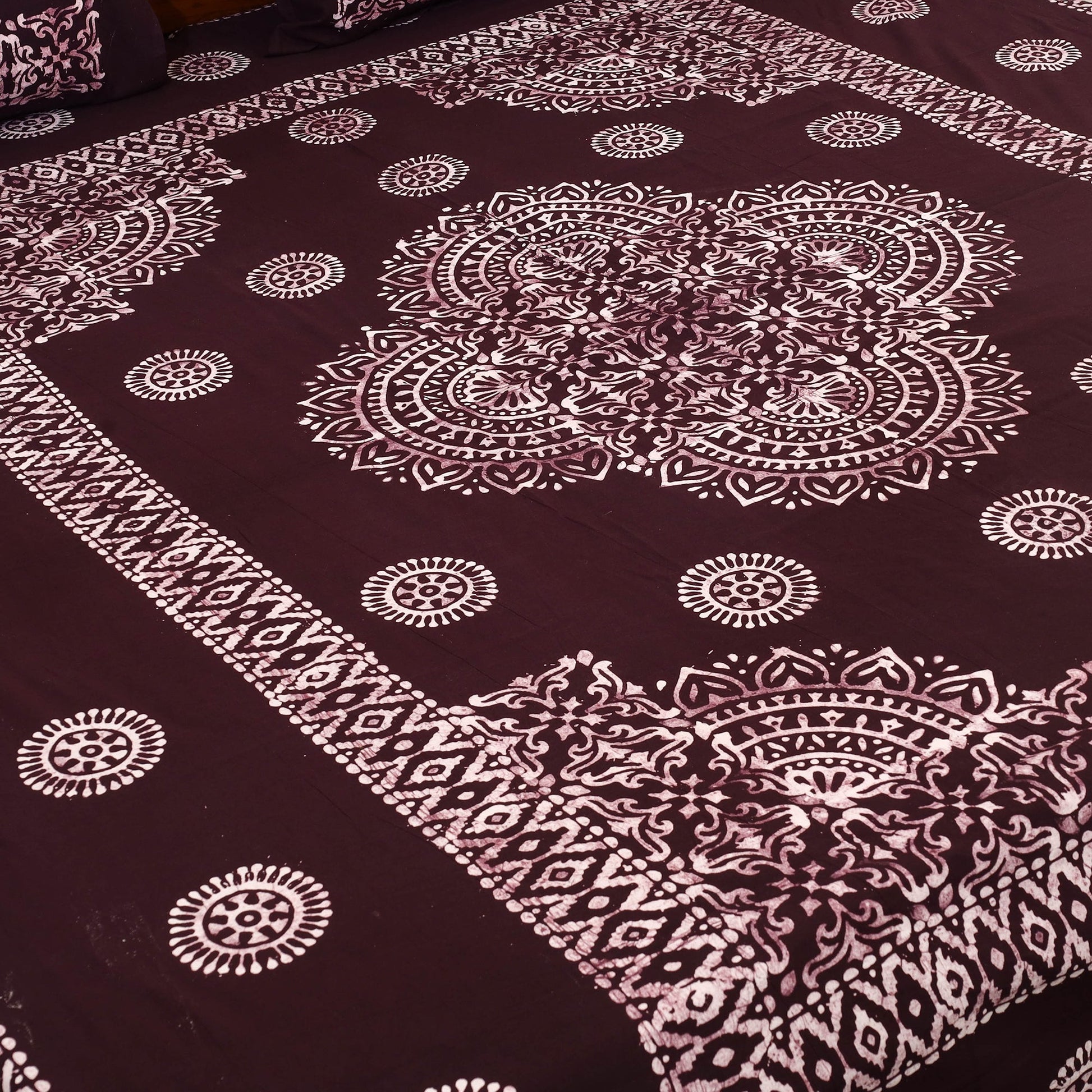 Brown - Cotton Double Hand Batik Print Bed Sheet Set 16