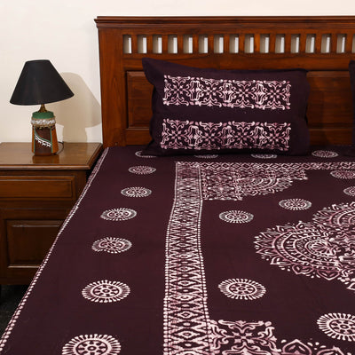 Brown - Cotton Double Hand Batik Print Bed Sheet Set 16