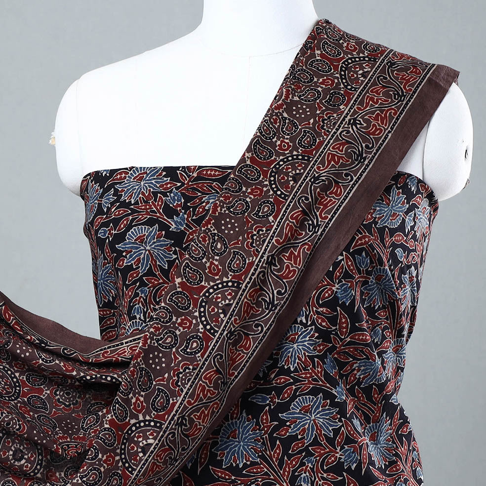 Black - 3pc Ajrakh Block Printed Cotton Suit Material Set