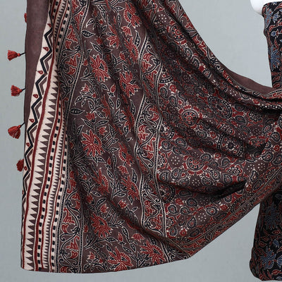 Black - 3pc Ajrakh Block Printed Cotton Suit Material Set
