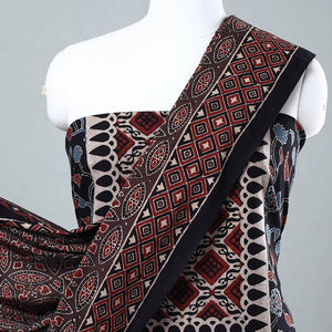 Black - 3pc Ajrakh Block Printed Cotton Suit Material Set