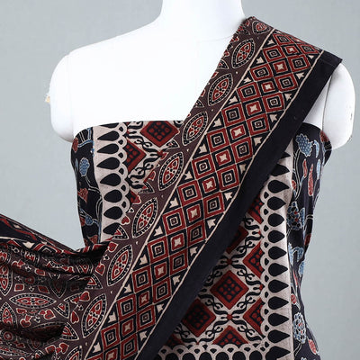 Black - 3pc Ajrakh Block Printed Cotton Suit Material Set