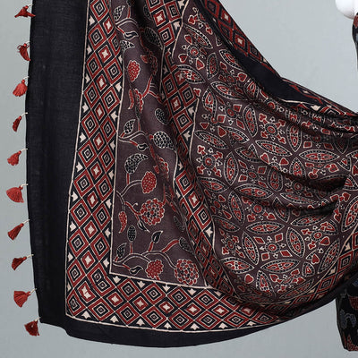 Black - 3pc Ajrakh Block Printed Cotton Suit Material Set