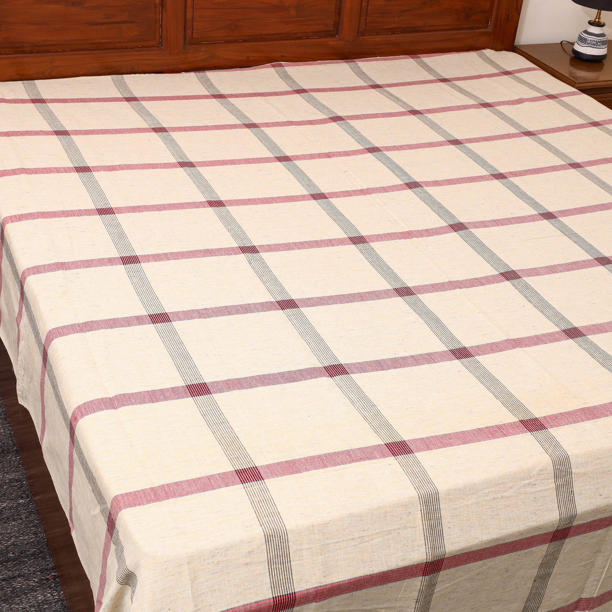 Beige - Plain Cotton Double Handloom Bed Cover (98 x 90 in) 20
