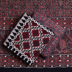 Black - 3pc Ajrakh Block Printed Cotton Suit Material Set