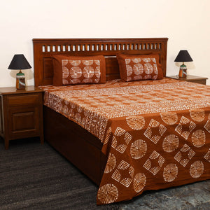 Brown - Cotton Double Hand Batik Print Bed Sheet Set  22
