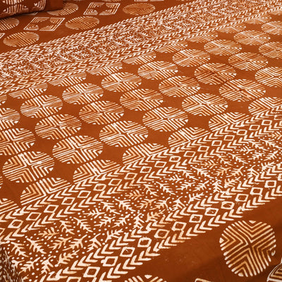 Brown - Cotton Double Hand Batik Print Bed Sheet Set  22