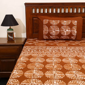 Brown - Cotton Double Hand Batik Print Bed Sheet Set  22