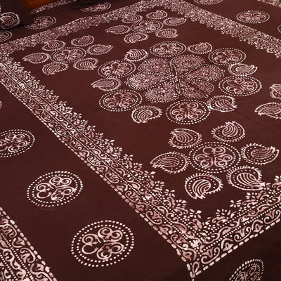 Brown - Cotton Double Hand Batik Print Bed Sheet Set 23