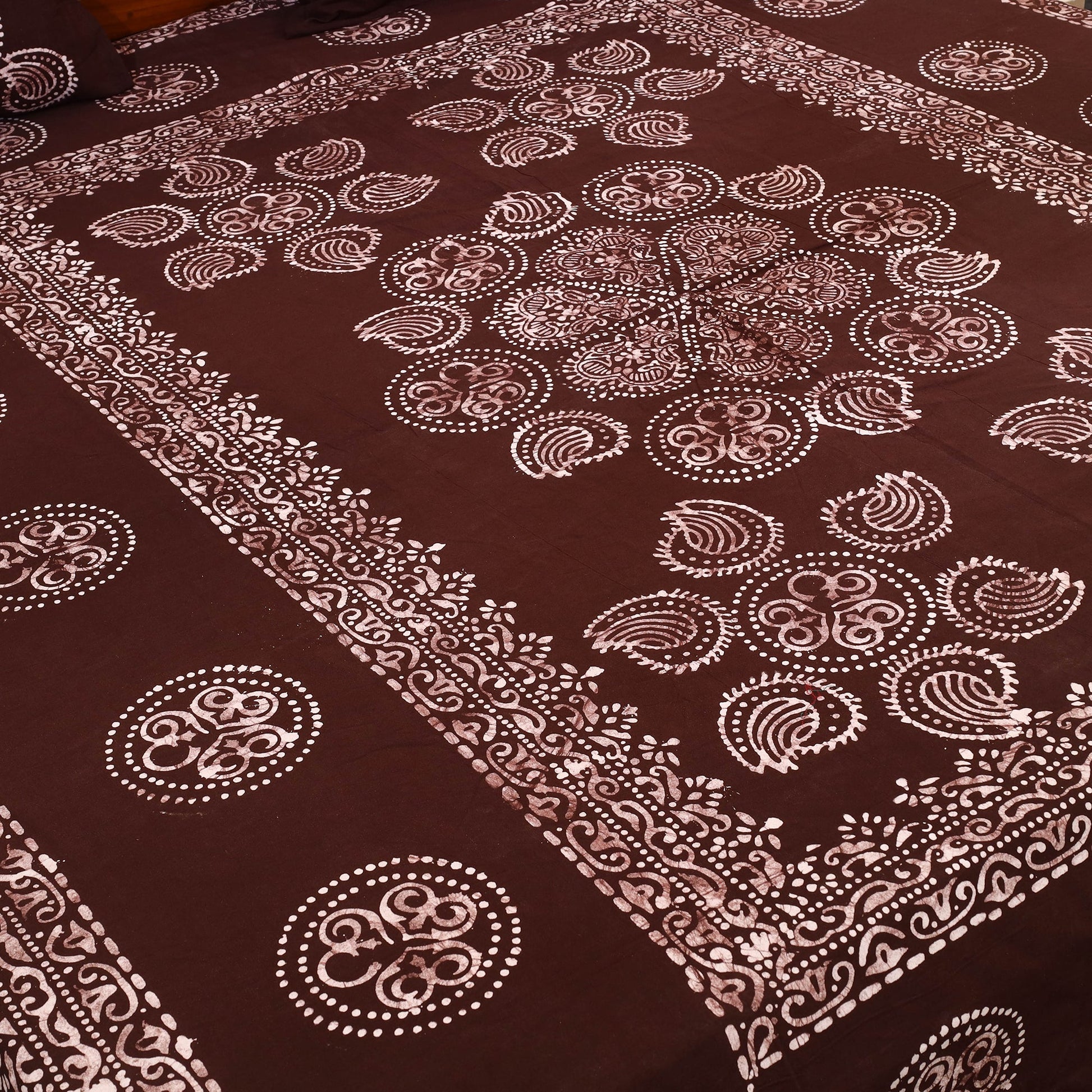 Brown - Cotton Double Hand Batik Print Bed Sheet Set 23