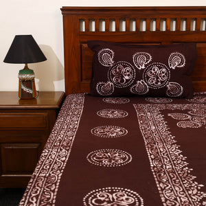 Brown - Cotton Double Hand Batik Print Bed Sheet Set 23