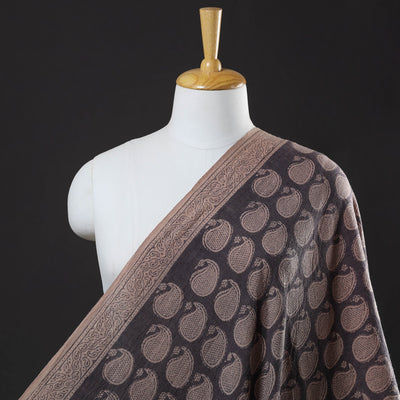 Black - Bagh Block Printed Merino Wool Handloom Fabric