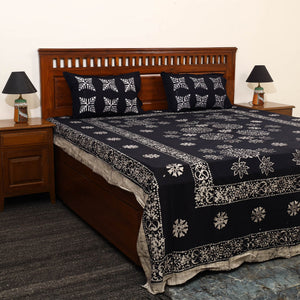 Black - Cotton Double Hand Batik Print Bed Sheet Set 28