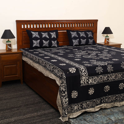 Black - Cotton Double Hand Batik Print Bed Sheet Set 28