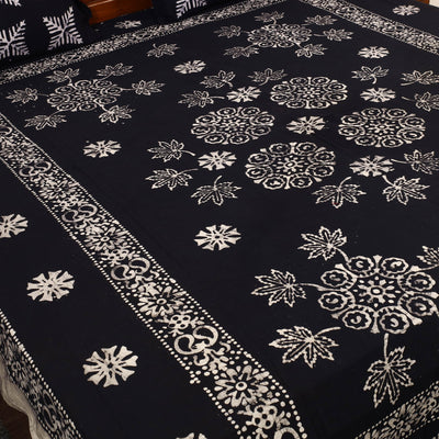 Black - Cotton Double Hand Batik Print Bed Sheet Set 28