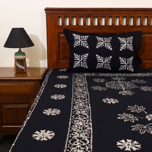 Black - Cotton Double Hand Batik Print Bed Sheet Set 28