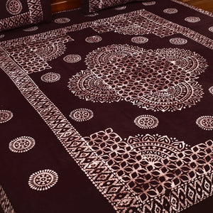 Brown - Cotton Double Hand Batik Print Bed Sheet Set 31