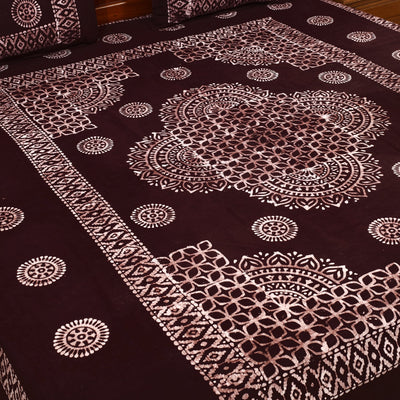 Brown - Cotton Double Hand Batik Print Bed Sheet Set 31