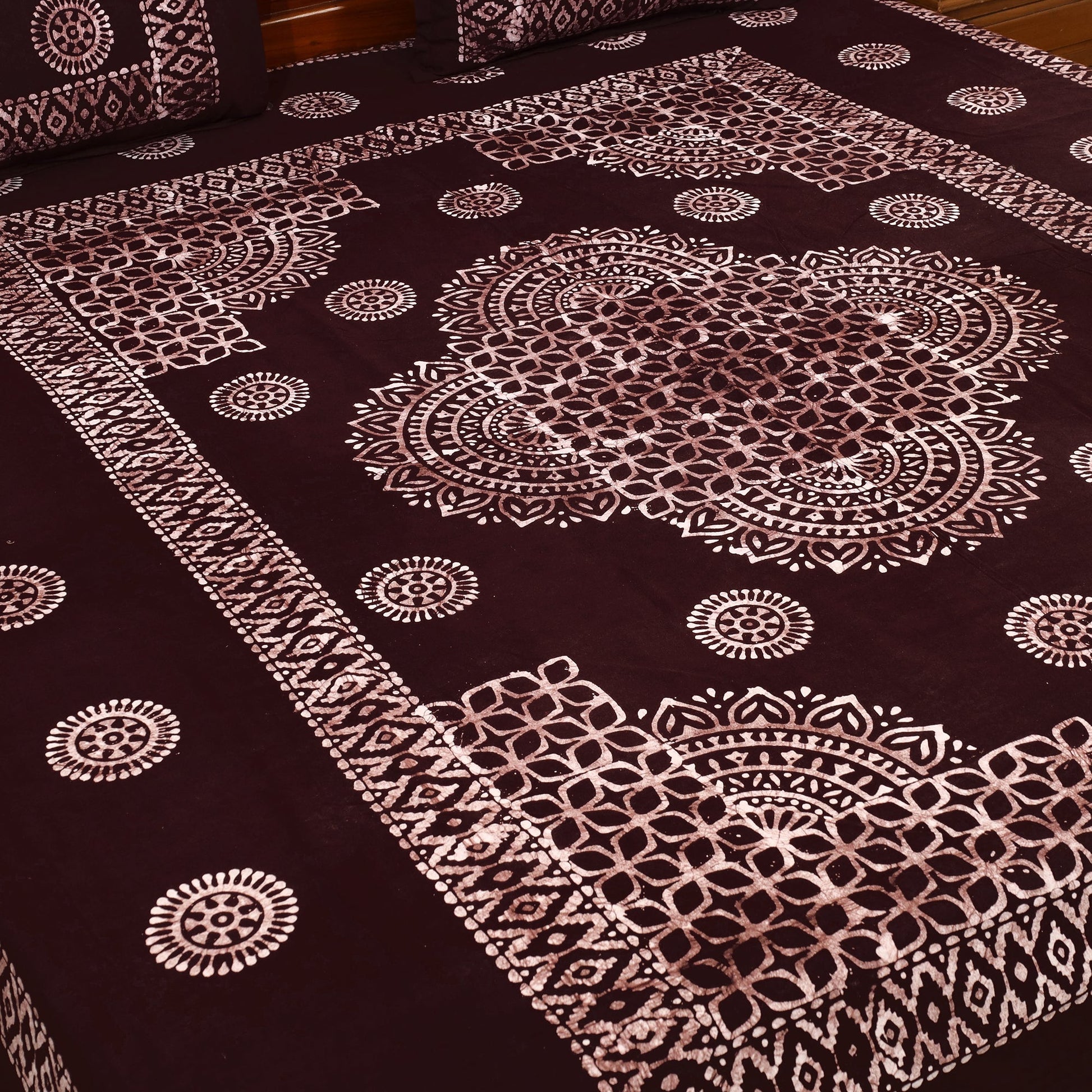 Brown - Cotton Double Hand Batik Print Bed Sheet Set 31