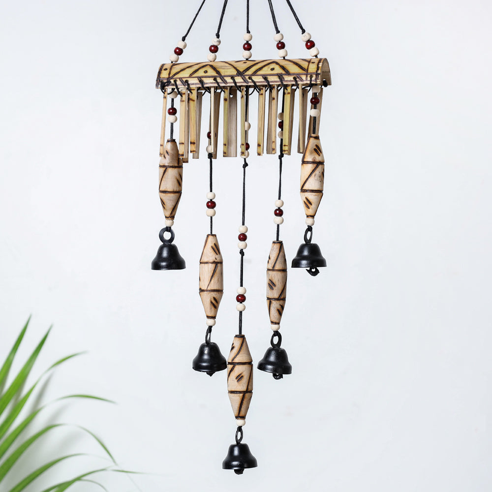 5 Bells - Hand Carved Khamhar Wood Wind Chimes