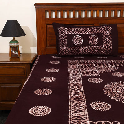 Brown - Cotton Double Hand Batik Print Bed Sheet Set 31