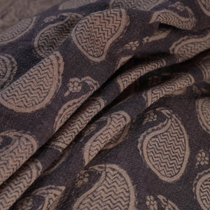 Black - Bagh Block Printed Merino Wool Handloom Fabric