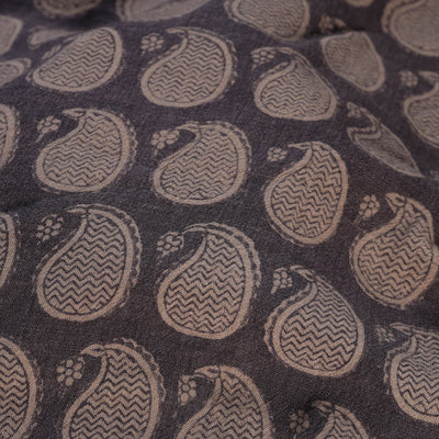 Black - Bagh Block Printed Merino Wool Handloom Fabric