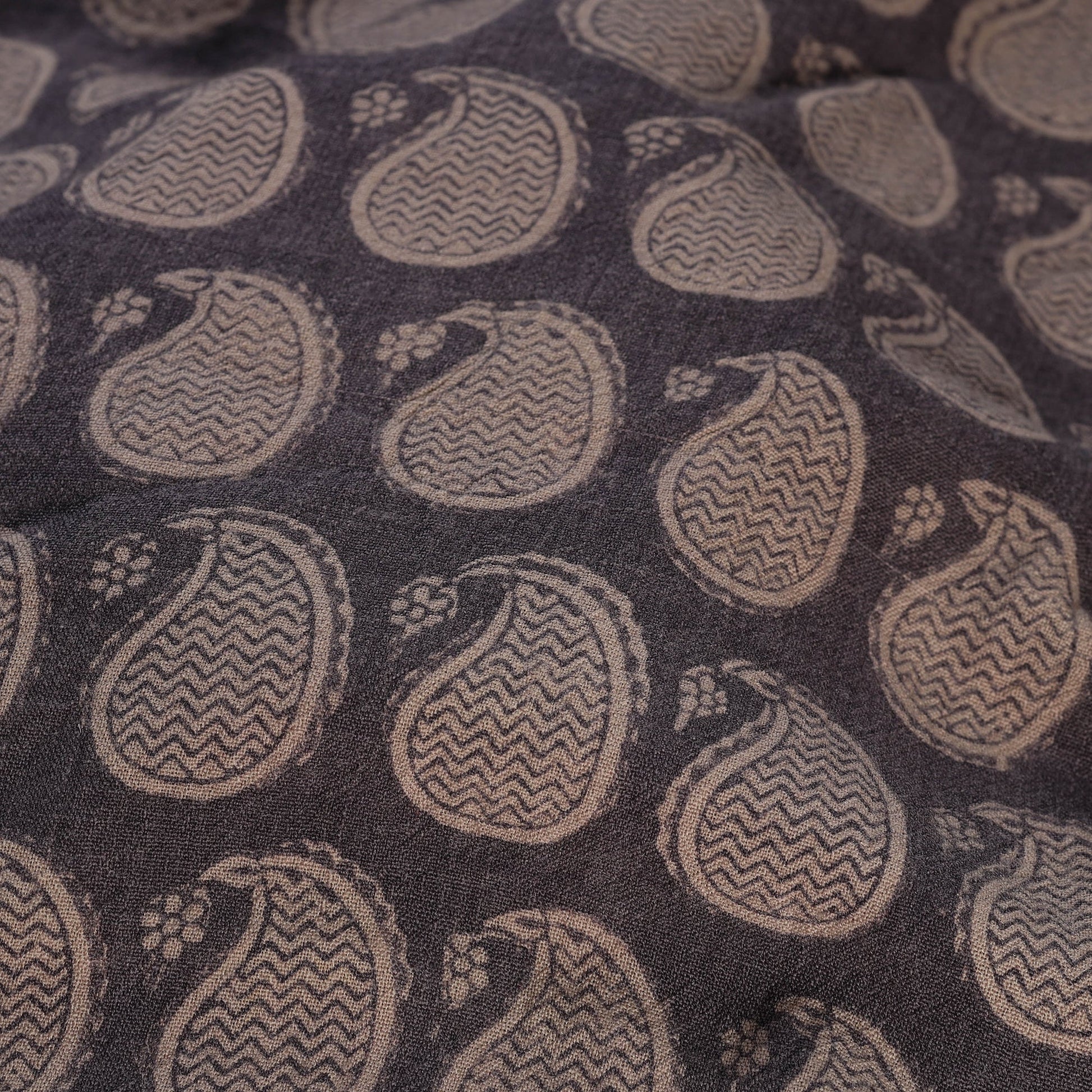Black - Bagh Block Printed Merino Wool Handloom Fabric