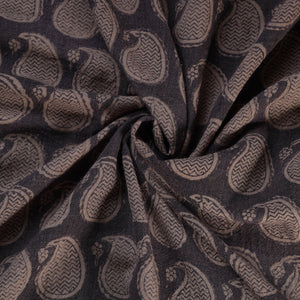 Black - Bagh Block Printed Merino Wool Handloom Fabric