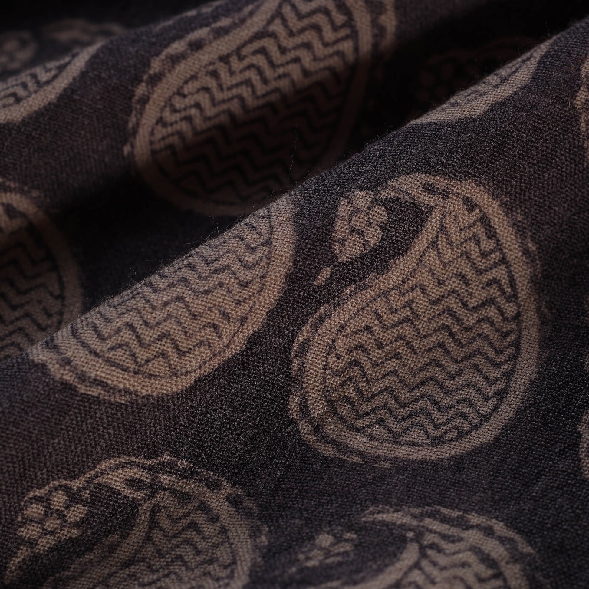 Black - Bagh Block Printed Merino Wool Handloom Fabric