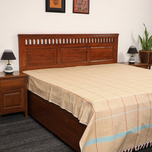Beige - Pure Handloom Cotton Double Bed Cover (108 x 90 in) 07