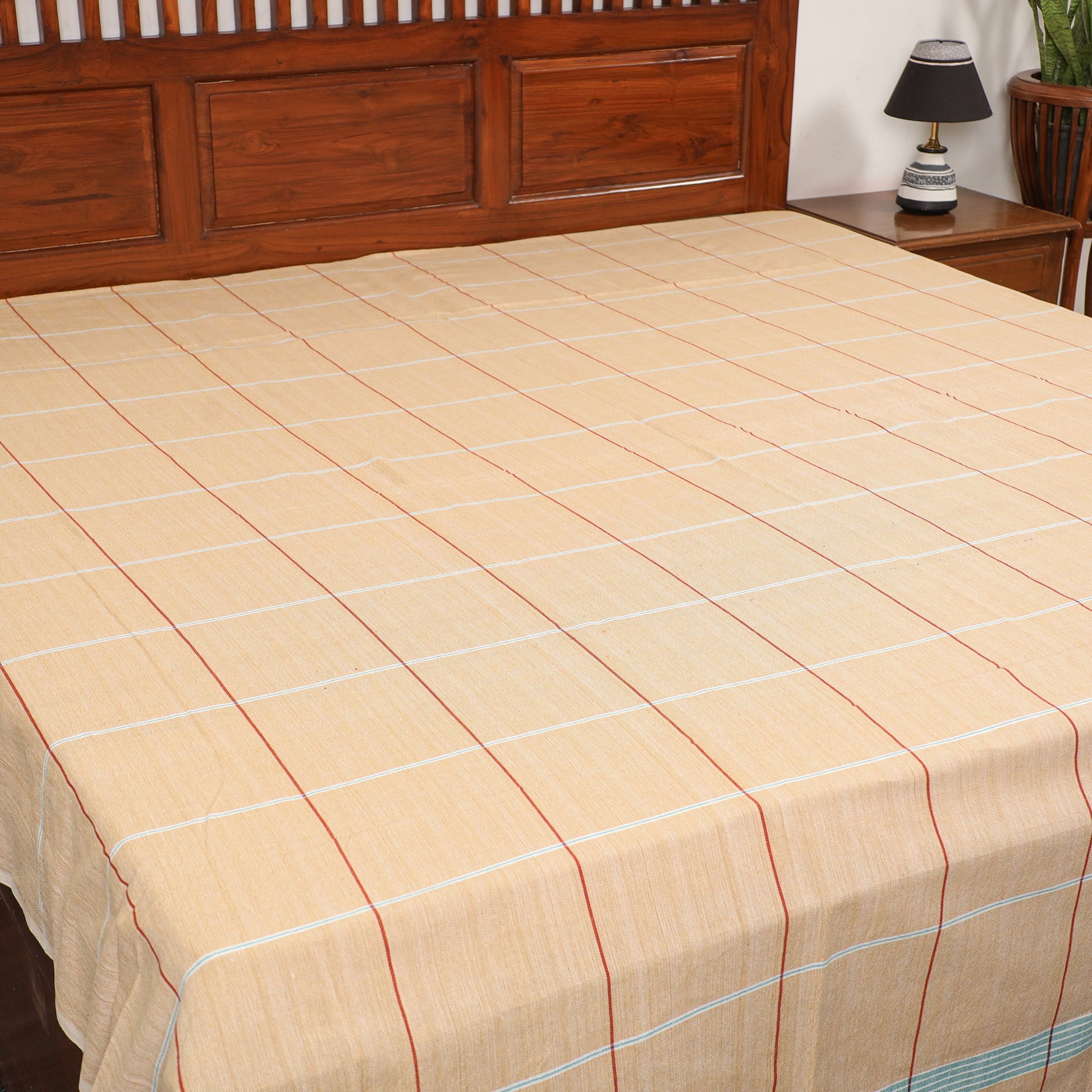 Beige - Pure Handloom Cotton Double Bed Cover (108 x 90 in) 07