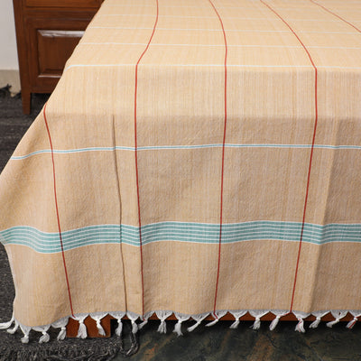 Beige - Pure Handloom Cotton Double Bed Cover (108 x 90 in) 07